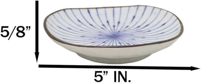 Ebros Gift Artistic Blue Waves Fubuki Tokusa Made In Japan Dinnerware Serveware Kitchenware Set Asian Japanese Restaurant Supply (Pack Of 6 Round Flair Salad Appetizer Small Plates)