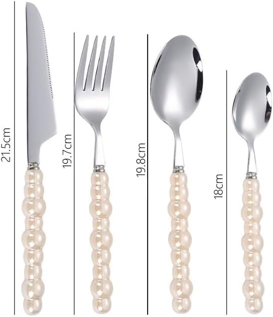 Silverware Flatware Cutlery Set, 4/16/24/32 Pieces 304 Stainless Steel Knives, Forks And Spoons, Creative Pearl Ceramic Handle Tableware, Steak Knives, Forks, Dessert Spoons(Purple,4Set-16Pc