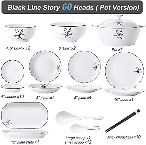 Dinnerware Set Dinner Party Tableware Service Set 60-Pieces Porcelain White Dinnerware Sets - Dinner Plates and Bowls Sets, Ceramic Dishes Set Service for 8/10/12, Creative Dinner Plates(60Pcs)