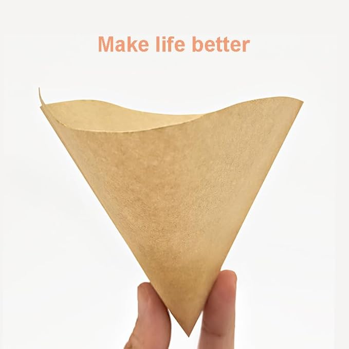 Disposable Cone Coffee Filters V02-200 Count Unbleached Natural Brown Paper Filters, 2-4 Cup Pour Over & Drip Coffee Makers, Compatible with Conical/V-Shaped Drippers