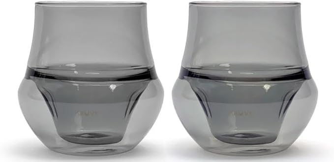 KRUVE Dark Propel Espresso Cups, Handmade Double-Walled Glass Coffee Mugs, Clear 2.5 oz, Scientific Design for Better Tasting Coffee (Set of Two) - Unique Glass Coffee Cups with Headspace