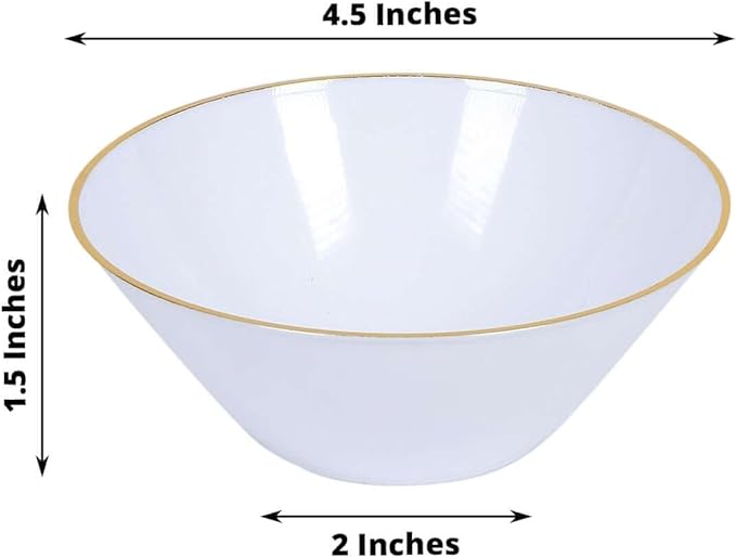 Efavormart 24 Pack | 7oz Glossy White/Gold Rim Heavy Duty Plastic Dessert Bowls, Premium Disposable Ice Cream Party Bowls