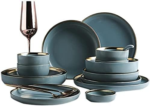 Dinnerware Set for Home or Special Restaurant, 24, 32, 41 PCS Ceramic Dinnerware Set Nordic Dark Green Bone China Tableware Creative European Ceramic Tableware with Bowl Plate