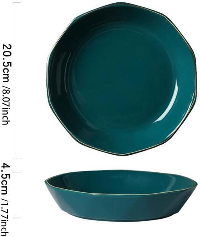 SONGCHAO Party Supplies Nordic Light Luxury Ceramic Plate Dish Plate Home Tableware Set Dark Green Gold Edge Plate Creative Dessert Plate Party Plates (Color : 8inch, Size : 6pcs)