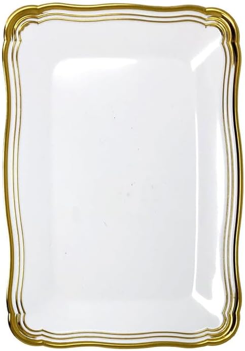 's Aristocrat Collections:13 X 9 inches Rectangular Serving Trays White & Gold Border: BPA Free for All Occasions: 2CT