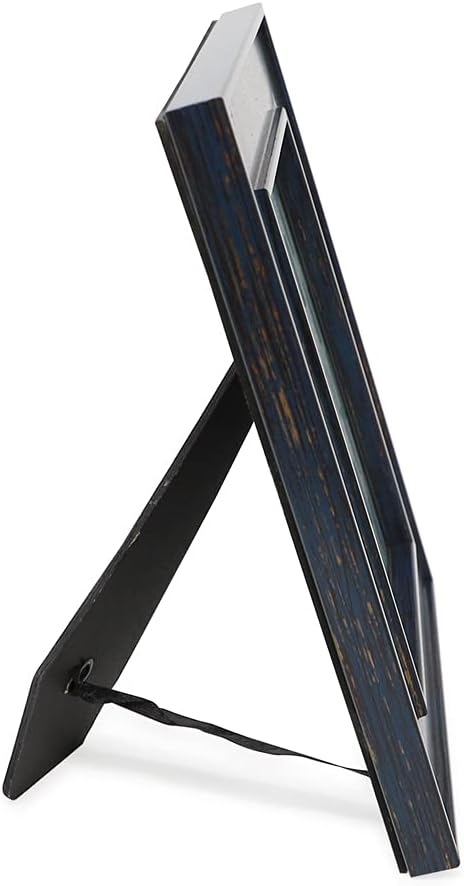 Isaac Jacobs 5x7 Navy w/Gold (Vertical & Horizontal) Double Border Picture Frame w/Black Fabric Easel, Wall-Mountable, Made for Tabletop & Gallery, Home or Office (5x7, Navy W/Gold)