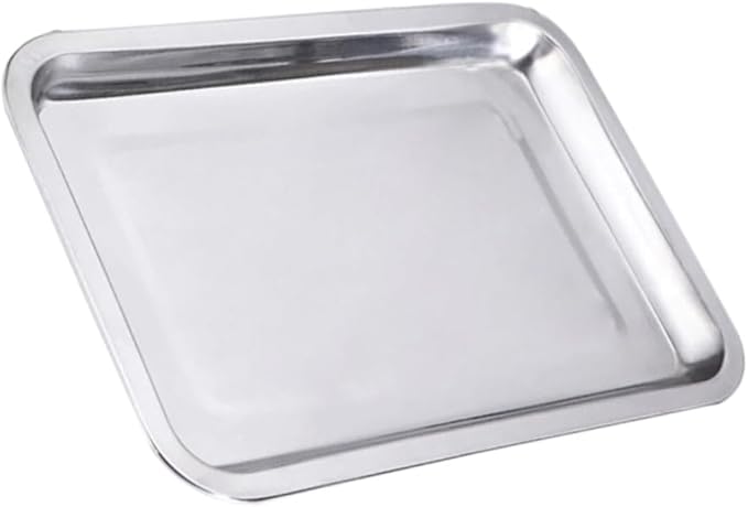 Thickened Stainless Steel Grill Tray 43x33cm Flat Square BBQ Pan for Outdoor Cooking Heavy Duty Serving Dish for Fish and Vegetables