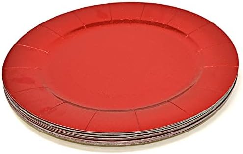 24 Disposable Red Round Charger Plates 13" Christmas Dinner Serving Tray Heavy Duty Reusable Paper Cardboard Platters for Table Setting Place Mats Cupcake Dessert Birthday Parties Weddings Food Safe