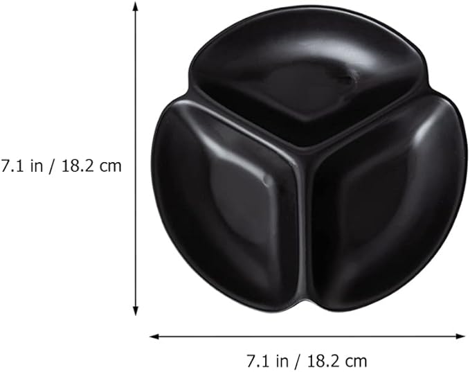 3- Compartment Tray Ceramic Serving Plate Snack Storage Container Fruit Plate Serving Dish Appetizer Plate-Black