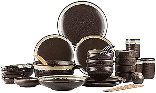 Dinnerware Sets Dish Set,34-Pieces,Creative Green Ink Porcelain Tableware Set with Plates Bowls and Cups,Ceramic Dinner Set