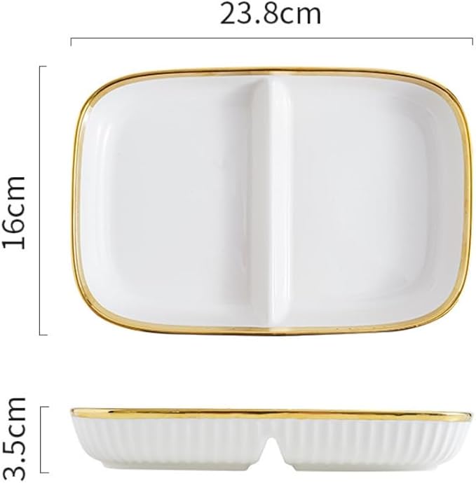 Porcelain Healthy Eating Plate, Ceramic 2 Compartment Divided Plates, Portion Control Plates for Adults Weight Loss, Length: 23.8cm/9.37 inch