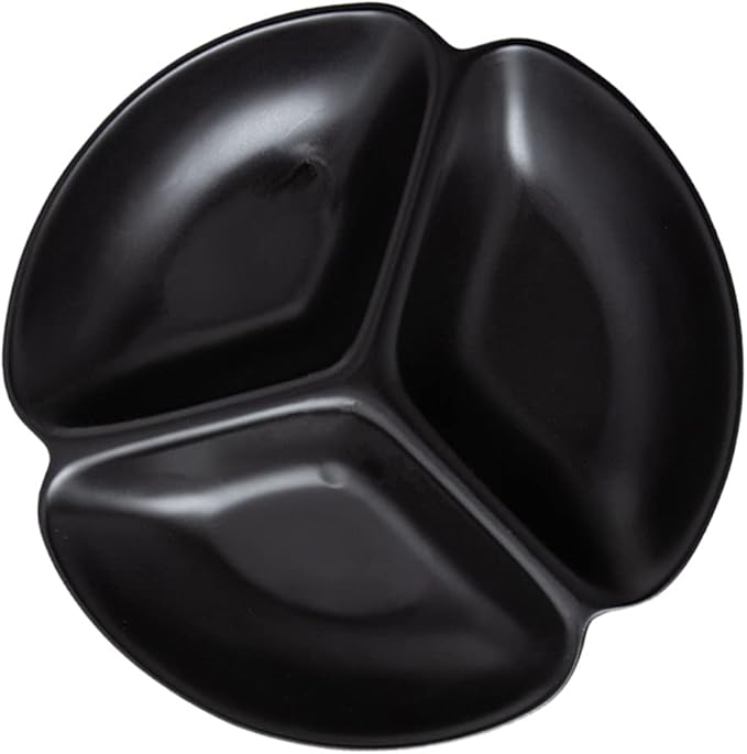 3- Compartment Tray Ceramic Serving Plate Snack Storage Container Fruit Plate Serving Dish Appetizer Plate-Black