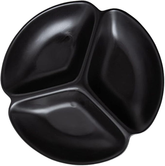 3- Compartment Tray Ceramic Serving Plate Snack Storage Container Fruit Plate Serving Dish Appetizer Plate-Black