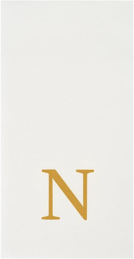 Luxenap 15.8 X 7.9 Inch Linen-Feel Guest Towels, 50 Lettered Hand Towels - Gold Letter 'N', Sans Serif Font, White Paper Dinner Napkins, airlaid, For Restrooms And Tables