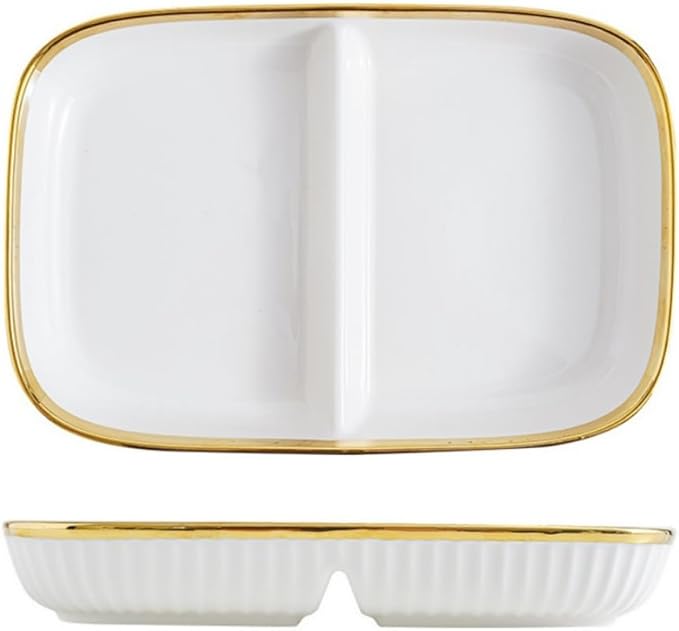 Porcelain Healthy Eating Plate, Ceramic 2 Compartment Divided Plates, Portion Control Plates for Adults Weight Loss, Length: 23.8cm/9.37 inch