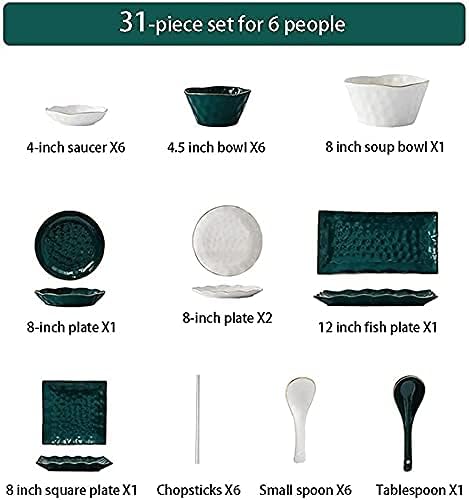 Dinnerware Sets, Tableware Set, Nordic Minimalist Style Plate and Bowl Sets, Green and White Mixed Ceramic Dinnerware Sets, Irregular Underglaze Kitchen Plate Set