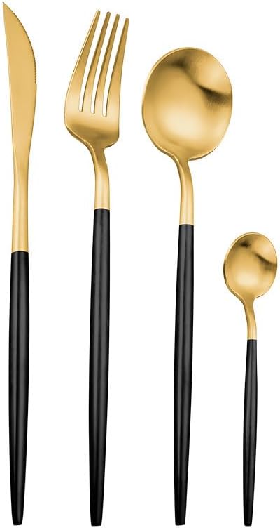 Silverware Flatware Cutlery Set, 4/16/24/32/40/48 Pieces Pink Gold 304 Stainless Steel Tableware Portuguese Cutlery Set Hotel Household Stainless Steel Tableware(Color:Black Gold,Size:1Set-4