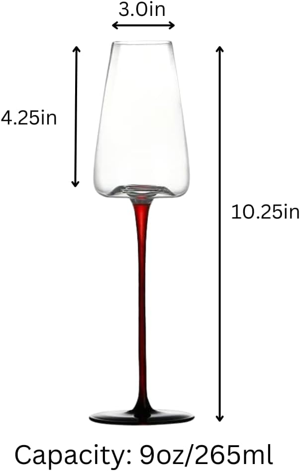 LEMONSODA Concave Champagne & Wine Glasses - Modern Red Stem & Black Bottom for Sparkling Wine, Rosé, Prosecco, Champagne – Handcrafted Barware, Perfect for gift (9oz, Set of 2)