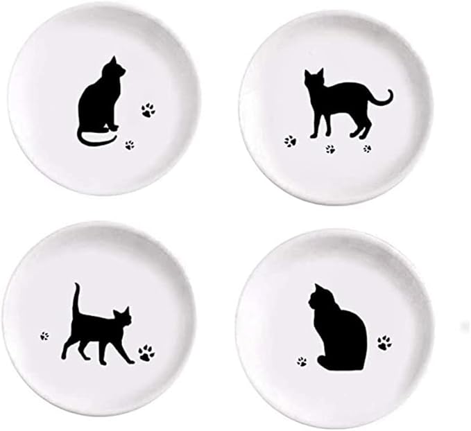 123Arts 4pcs Ceramic Cat Relish Dish Seasoning Dish Dipping Appetizer Plates Ketchup Plate