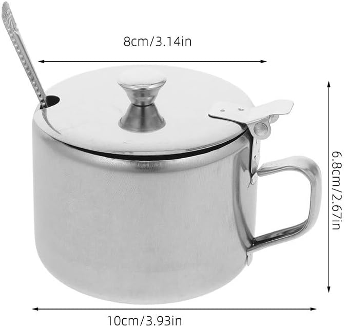 BESTonZON 3 Set Condiment Jars With Lid Spoon 3. 9" Metal Sugar Bowls Stainless Steel Pepper Container Salt Pot Seasoning Bottle For Kitchen Counter