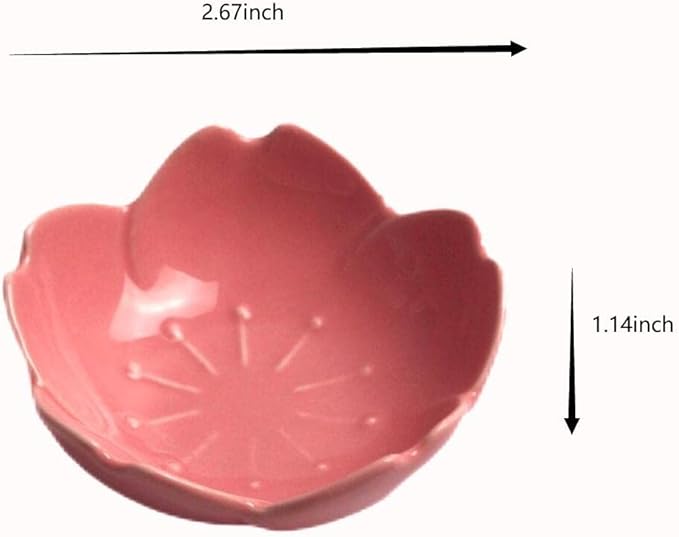 Sakura Flower Dessert Salad Snack Fruit Plates Ceramic Seasoning Dishes Small Sauce Dipping Bowls Appetizer Plates for Kitchen Home (Set of 4, Pink)