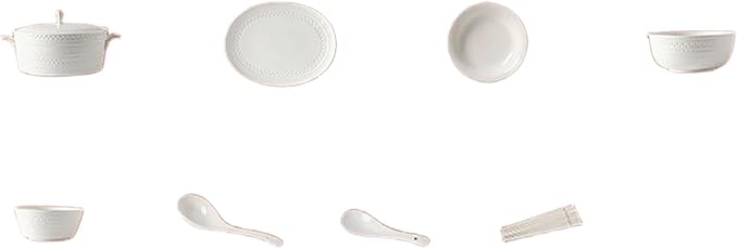 Household striped ceramic plates, pure white underglaze tableware - 4 person food 31 pieces