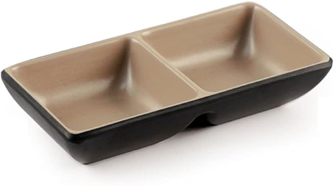 Condiment Tray Melamine Plastic Appetizer Plates Divided Dipping Bowl Tray Condiment Dish Storage for Kitchen Spices Vinegar Nuts Sushi Vinegar (2 Compartments) Dip Sets(A)