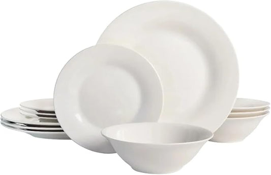 Round 12-Piece Dinnerware Set Family Hotel Tableware Ceramic Round Plates and Bowls