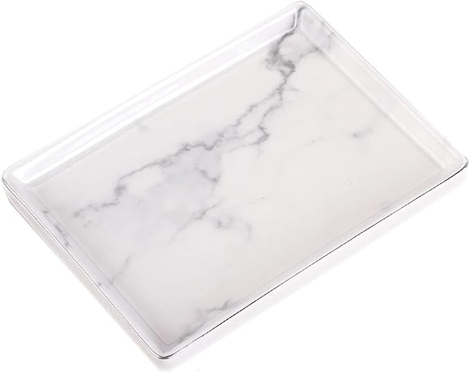 Tray Coffee Table Serving Tray Ceramics White Marble Finish with Silver Edge for Living Room Bedroom Decoration 7 Inch Serving Tray