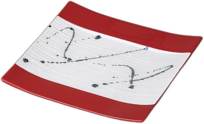 Black Skipping Raster Red Glaze Curved Square Plate [ 18 x 16.8 x 2.2cm ] | Appetizer Plate Setomonohonpo