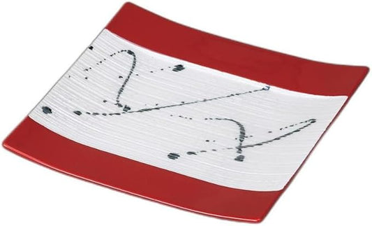 Black Skipping Raster Red Glaze Curved Square Plate [ 18 x 16.8 x 2.2cm ] | Appetizer Plate Setomonohonpo