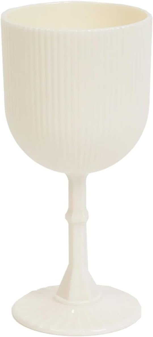 TCF Linen 12 Pack White Plastic Wine Goblets, 9oz Ribbed Reusable Shatterproof Drinkware for Weddings Parties Catering Cocktails and Desserts Cups