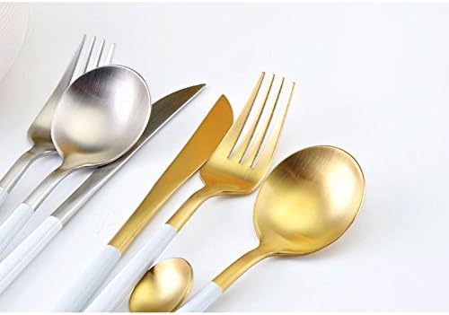 Lots 4pcs 304 Stainless Steel Tableware Dinner Spoon Fork Knife Flatware Serving Sets Spoons Forks Knives，Black + Silver-4