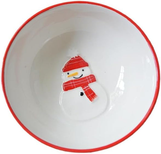 Christmas Ceramic Appetizer Plates for Tapas, Salad, Appetizer, Dishwasher Safe, Microwave Safe, Freezer Safe (Snowman Small Bowl 11.1 * 4.5cm)