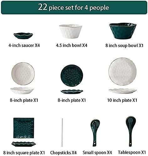 Dinnerware Set Dinner Party Tableware Service Set Nordic Minimalist Style Plate and Bowl Sets, Green and White Mixed Ceramic Dishware Sets, Irregular Underglaze Kitchen Plate Set