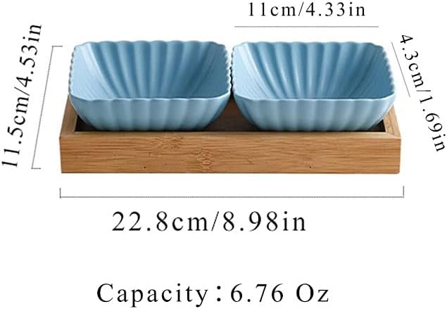 GeRRiT Snack Serving Dishes Soy Sauce Dish 2 Compartment Ceramic Dipping Bowls with Tray Snack Dessert Fruit Salad Bowls or Appetizer Plates Serving Sauce Dishes Dessert Dishes, White