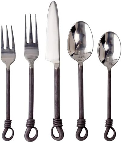 Nautical-Mart Twist and Shout Flatware Set Medieval Times Handcrafted Black Steel Handles with Polished Stainless Steel Heads