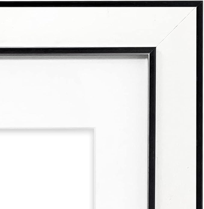 Isaac Jacobs 11x14 (Matted 8x10) White w/Black (Vertical & Horizontal) Double Border Picture Frame, Wall-Mountable, Made for Photo Gallery and Wall Art, Home or Office (11x14, White W/Black)