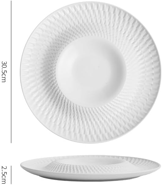 Dinner Plates 10-inch Japanese Hotel Restaurant Western Tableware White Ceramic Appetizer Plate Dessert Cake Kitchen Salad Bowl(A,12 in)