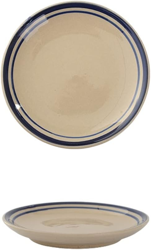 Appetizer Bowls Dining Table Retro Dark Blue Line Ceramic Snack Plate Cake Snack Plate Household Snack Fruit Plate Garbage Plate Spit Bone Slag Plate Salad Bowls