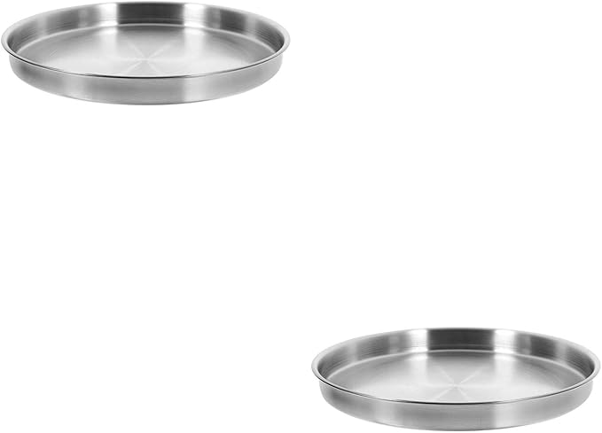 2PCS Stainless Steel Serving Tray Round Matte Dinner Plate for BBQ Camping Party Event Kitchen Restaurant Accessories - 26cm Silver