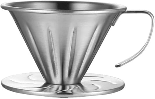 Pour Over Coffee Dripper, Stainless Steel Reusable Cone Coffee Filter, V Shaped Dripper Coffee Filter with Handle, Metal Coffee Pot Filter Cup