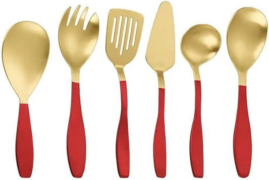 Silverware Set, 6/24/36/48/60/72pcs Kitchenware 5-piece Set Serving Spoon Salad Stainless Steel Spatula, Home Cutlery Flatware Set(Red,24 Pieces for 4)