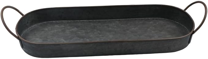 Oval Metal Iron Tray with Handle - Farmhouse Storage Serving Tray for Breakfast, Coffee Table Centerpiece