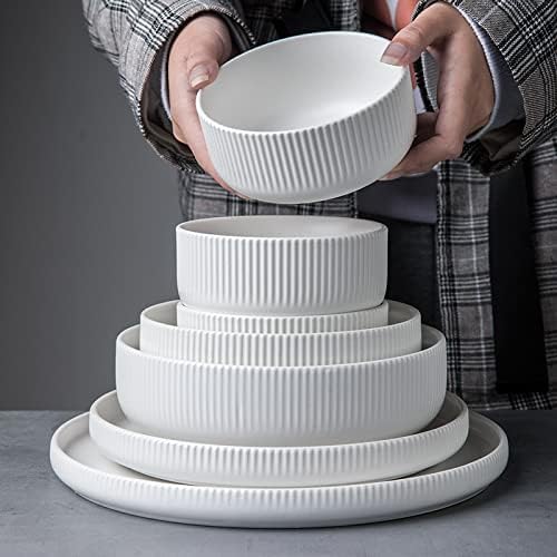 Ceramic Tableware Nordic Ceramic Tableware Matte Glazed Style Dishes Sets Salad Soup Bowl Flat Plate Dinnerware Dinner Set,Black 6 Person Set