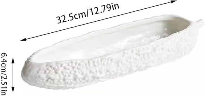 Reusable Plates Creative White Ceramic Vegetable Shape Plate Appetizer Home Long Deep Hotel Restaurant Tableware(12.8inch)