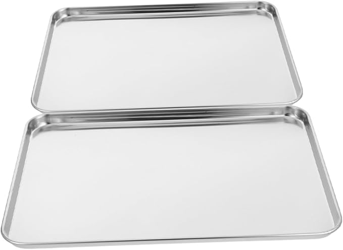 Zerodeko Stainless Steel Serving Tray 2pcs Rectangular Food Plate for Cold Noodle Making Sturdy Non-Slip Design for Home Kitchen and Restaurant