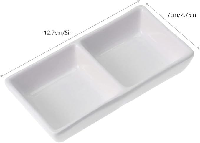 Kichvoe 2-Compartment Ceramic Snack Dish Divided Sauce Plates Appetizer Serving Tray for Soy Sauce Vinegar Ketchup Condiments 4.72X2.75In Ideal for Home Kitchen Gatherings