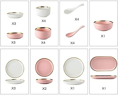 Porcelain Dinnerware Sets Plates and Bowls Sets 30 Pieces Porcelain Dinnerware Set, Nordic Style Tableware Set, Pink and White Dish with Phnom Penh, Dishwasher Safe