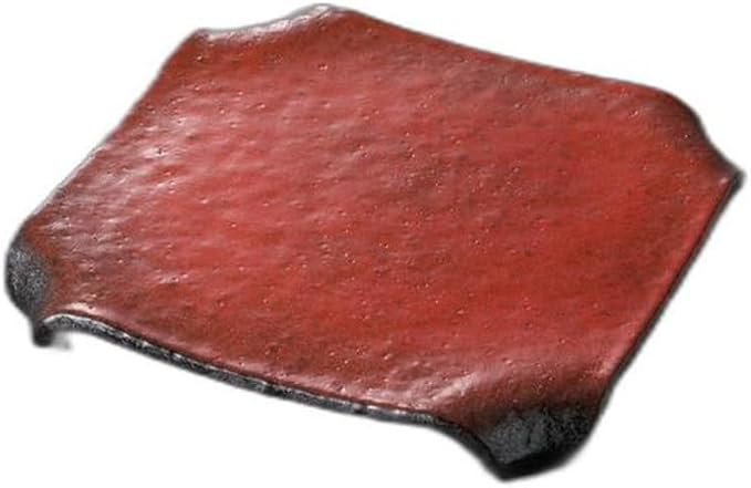 Red & Black Charcoal 4 Bent Plate, 9.3 x 9.3 x 1.5 inches (23.5 x 23.5 x 3.7 cm) | Appetizer Plate, Setomonohonpo